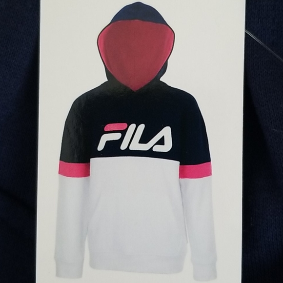 Fila Youth Pullover Hoodie Blue & White - Picture 3 of 6